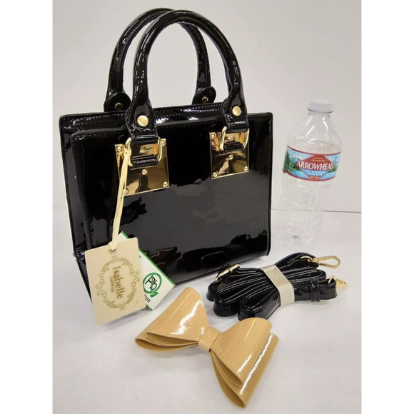 Isabelle Black Handbag with Hair Clip Zipper Closure Crossbody Bag - NWT - Picture 2 of 13